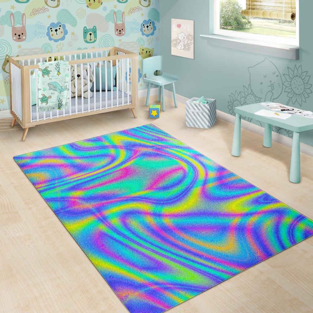 Turquoise Holographic Trippy Print Area Rug