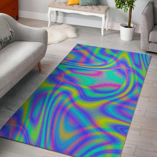 Turquoise Holographic Trippy Print Area Rug