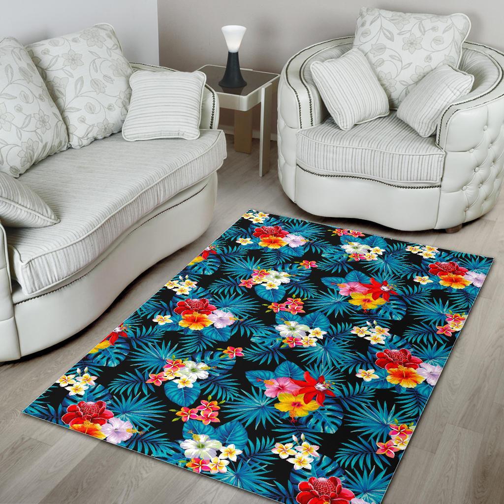 Turquoise Tropical Hawaii Pattern Print Area Rug