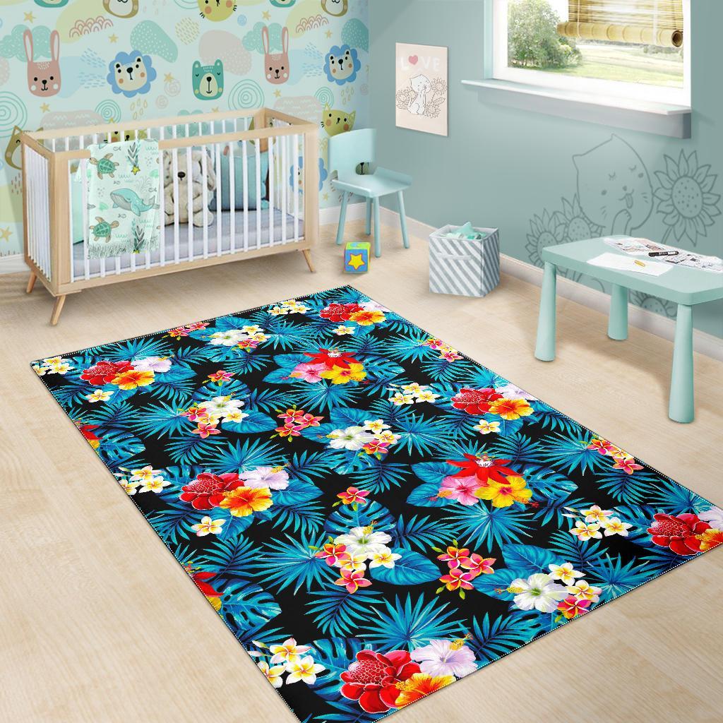 Turquoise Tropical Hawaii Pattern Print Area Rug
