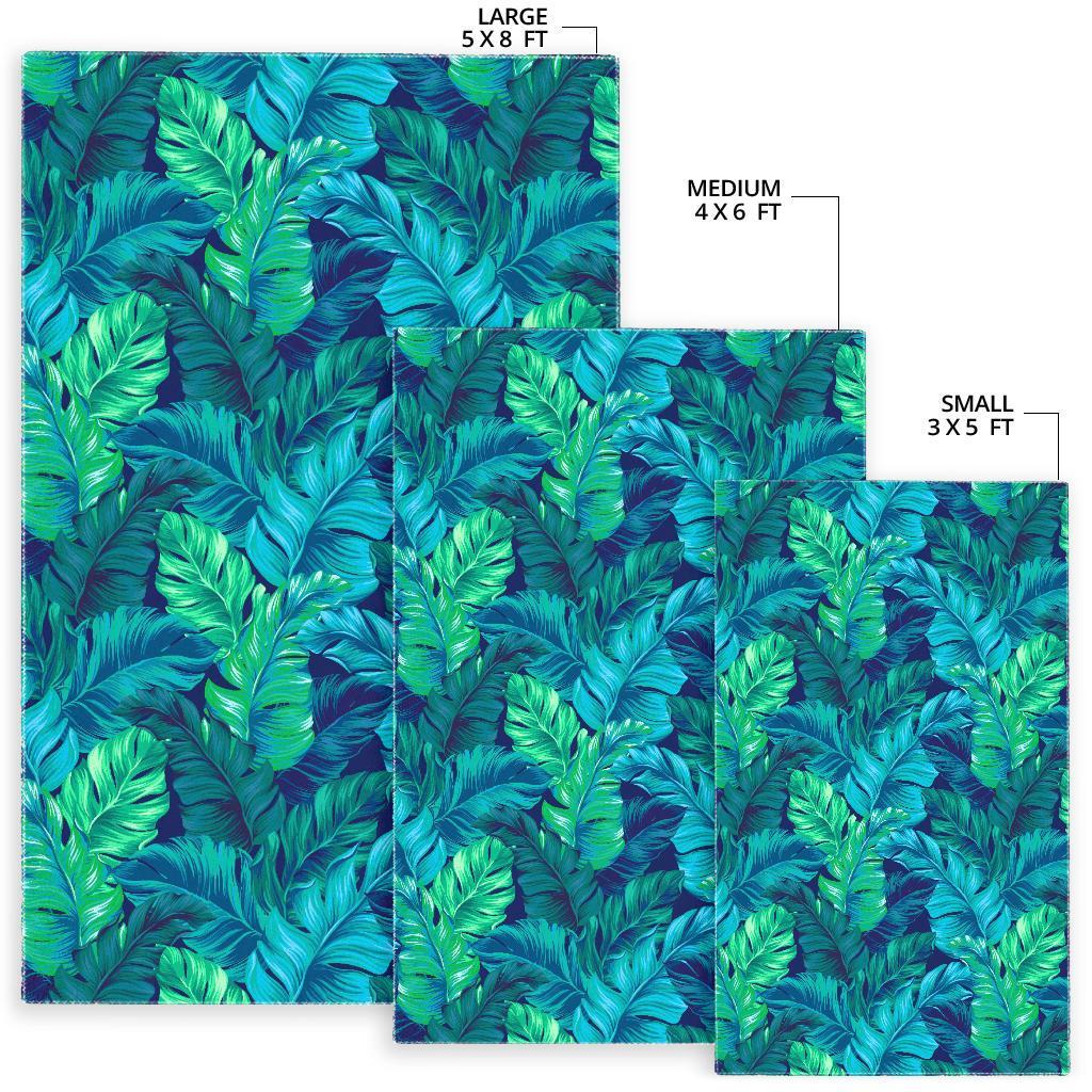 Turquoise Tropical Leaf Pattern Print Area Rug