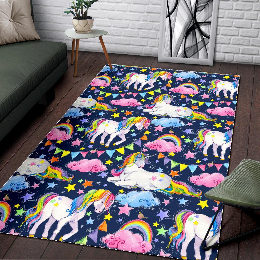 Unicorn Night Festival Pattern Print Area Rug