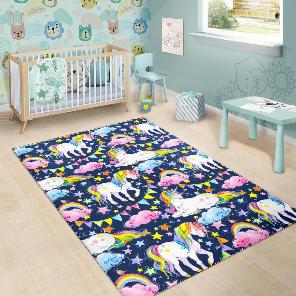 Unicorn Night Festival Pattern Print Area Rug