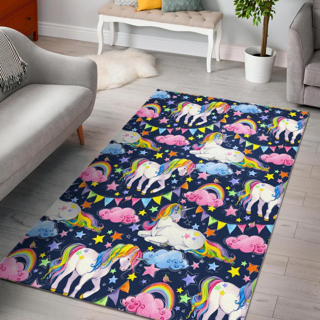 Unicorn Night Festival Pattern Print Area Rug