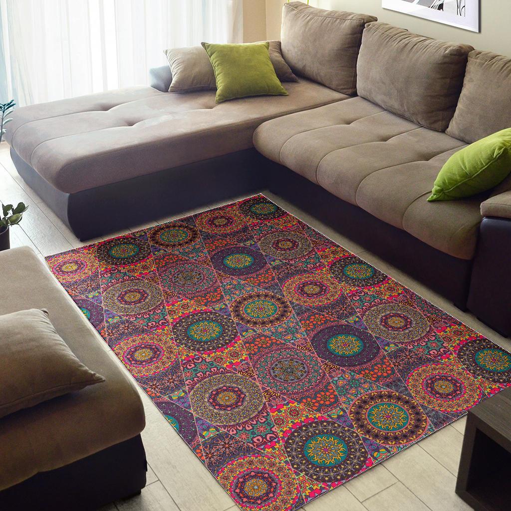 Vintage Bohemian Floral Mandala Print Area Rug