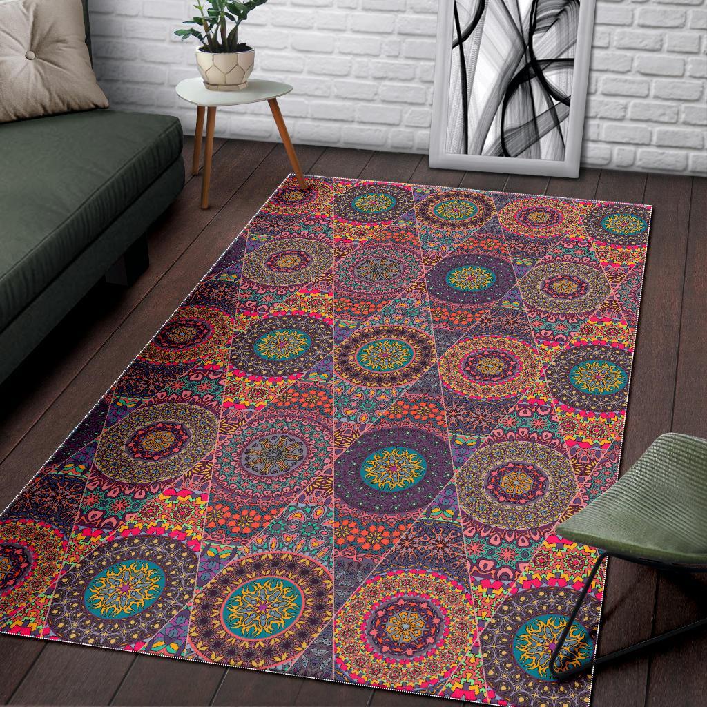 Vintage Bohemian Floral Mandala Print Area Rug