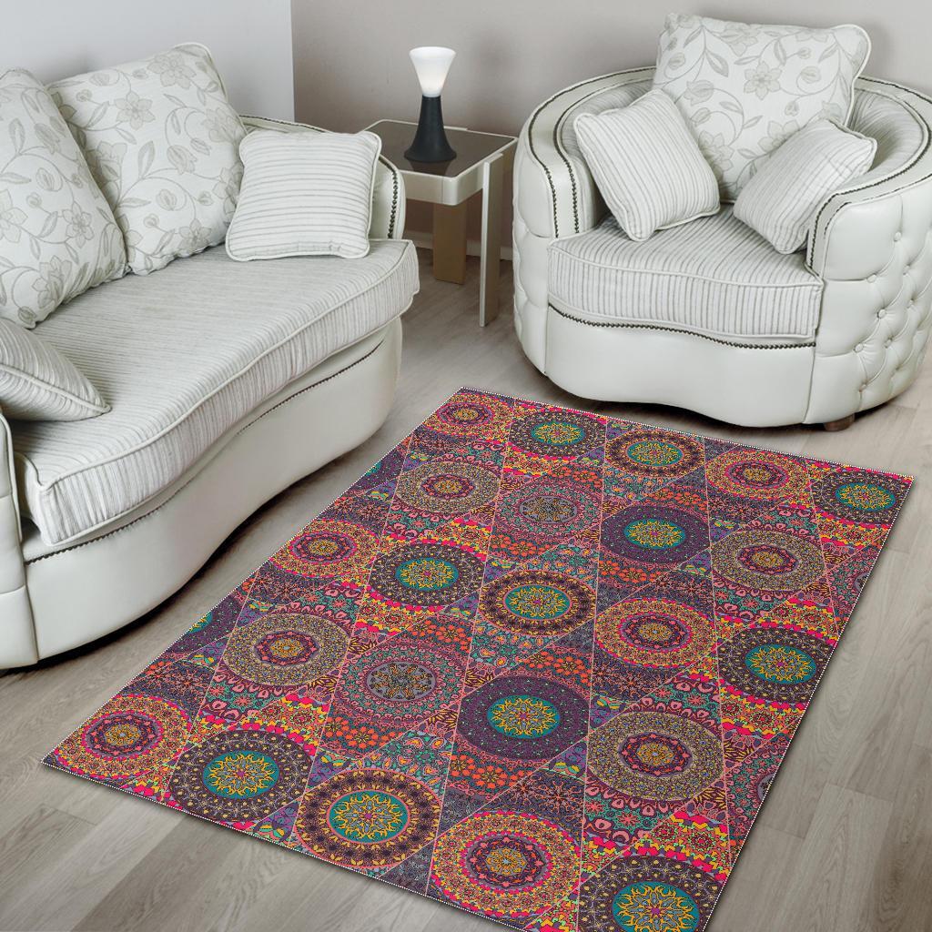 Vintage Bohemian Floral Mandala Print Area Rug