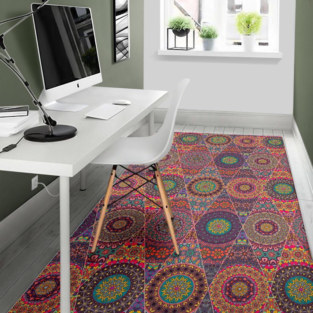 Vintage Bohemian Floral Mandala Print Area Rug