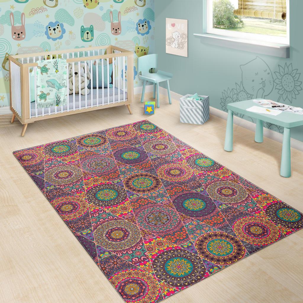 Vintage Bohemian Floral Mandala Print Area Rug