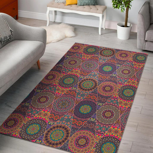 Vintage Bohemian Floral Mandala Print Area Rug