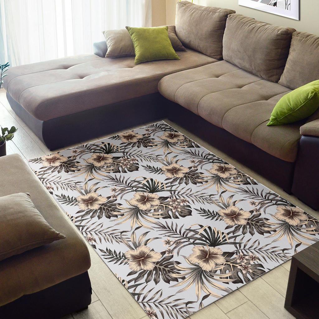 Vintage Hibiscus Plumeria Pattern Print Area Rug