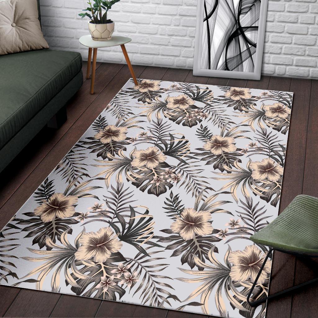 Vintage Hibiscus Plumeria Pattern Print Area Rug