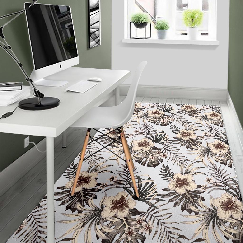 Vintage Hibiscus Plumeria Pattern Print Area Rug
