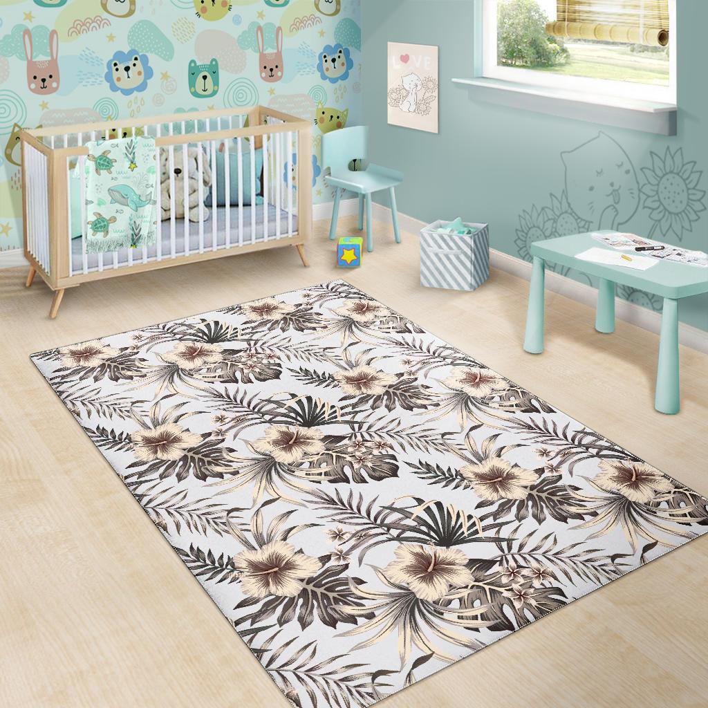 Vintage Hibiscus Plumeria Pattern Print Area Rug