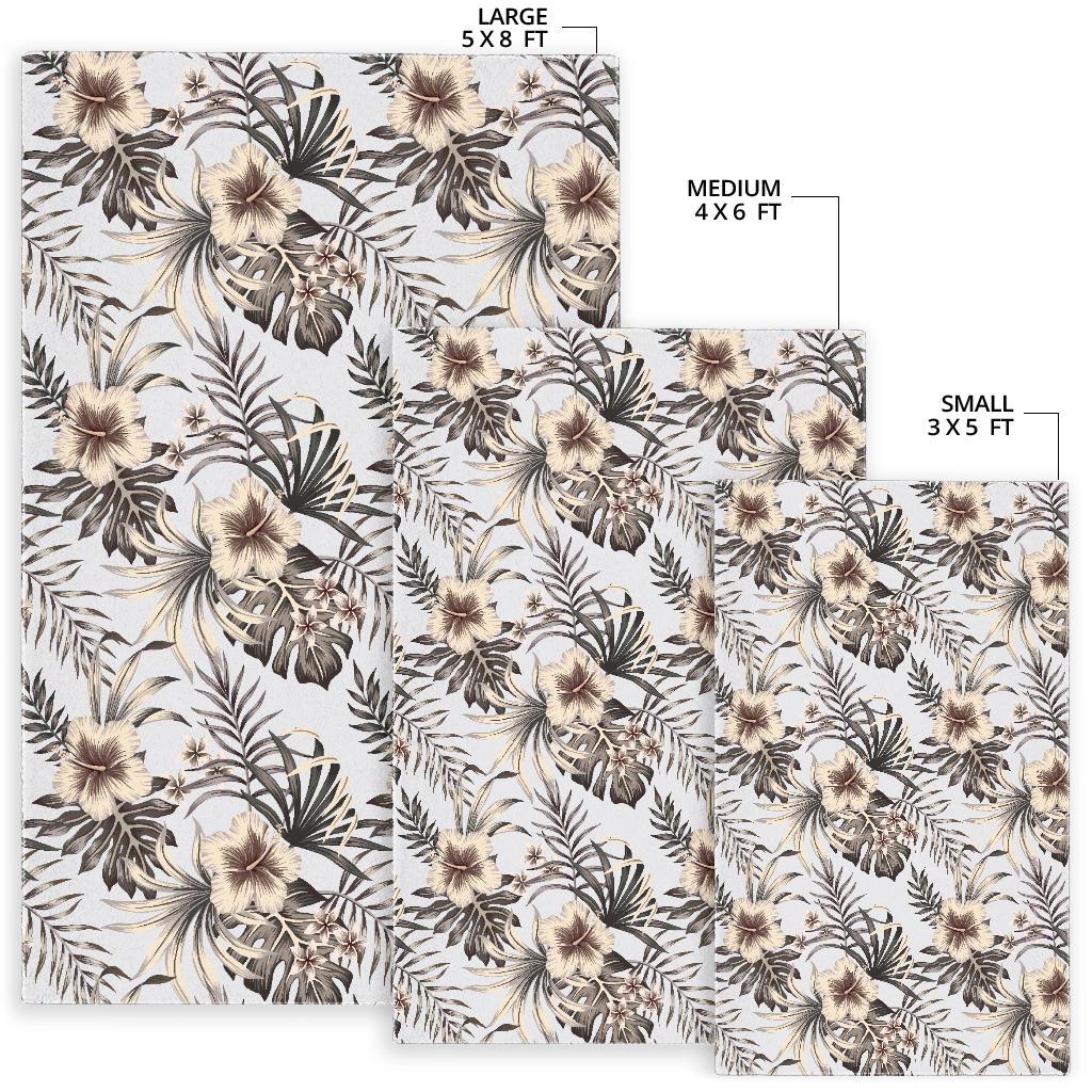 Vintage Hibiscus Plumeria Pattern Print Area Rug