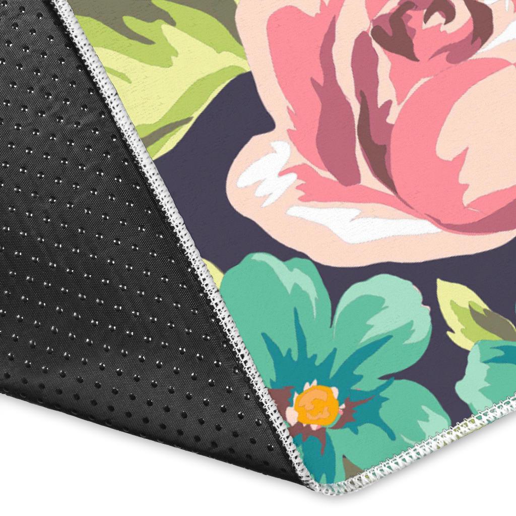 Vintage Rose Floral Flower Pattern Print Area Rug