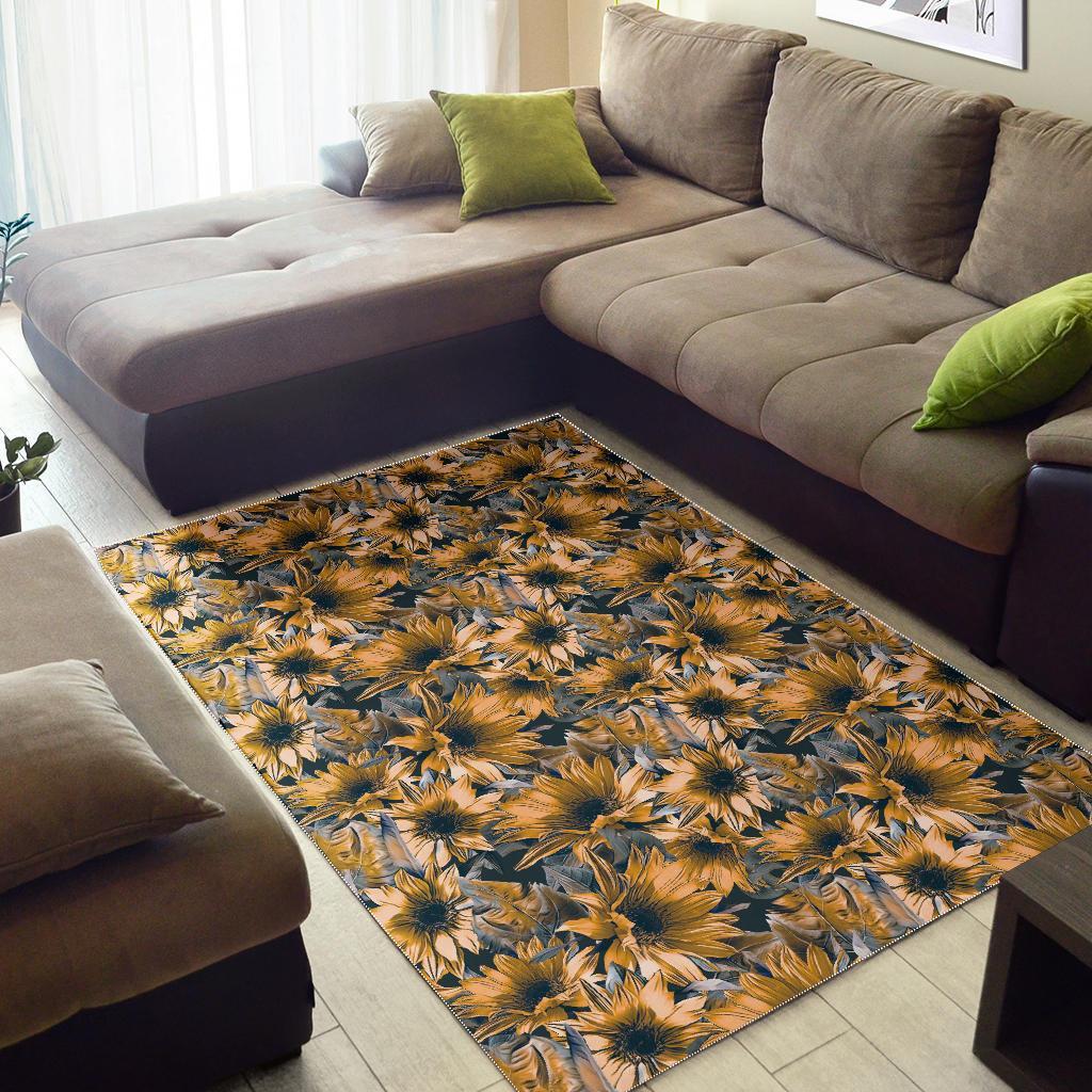 Vintage Sunflower Pattern Print Area Rug