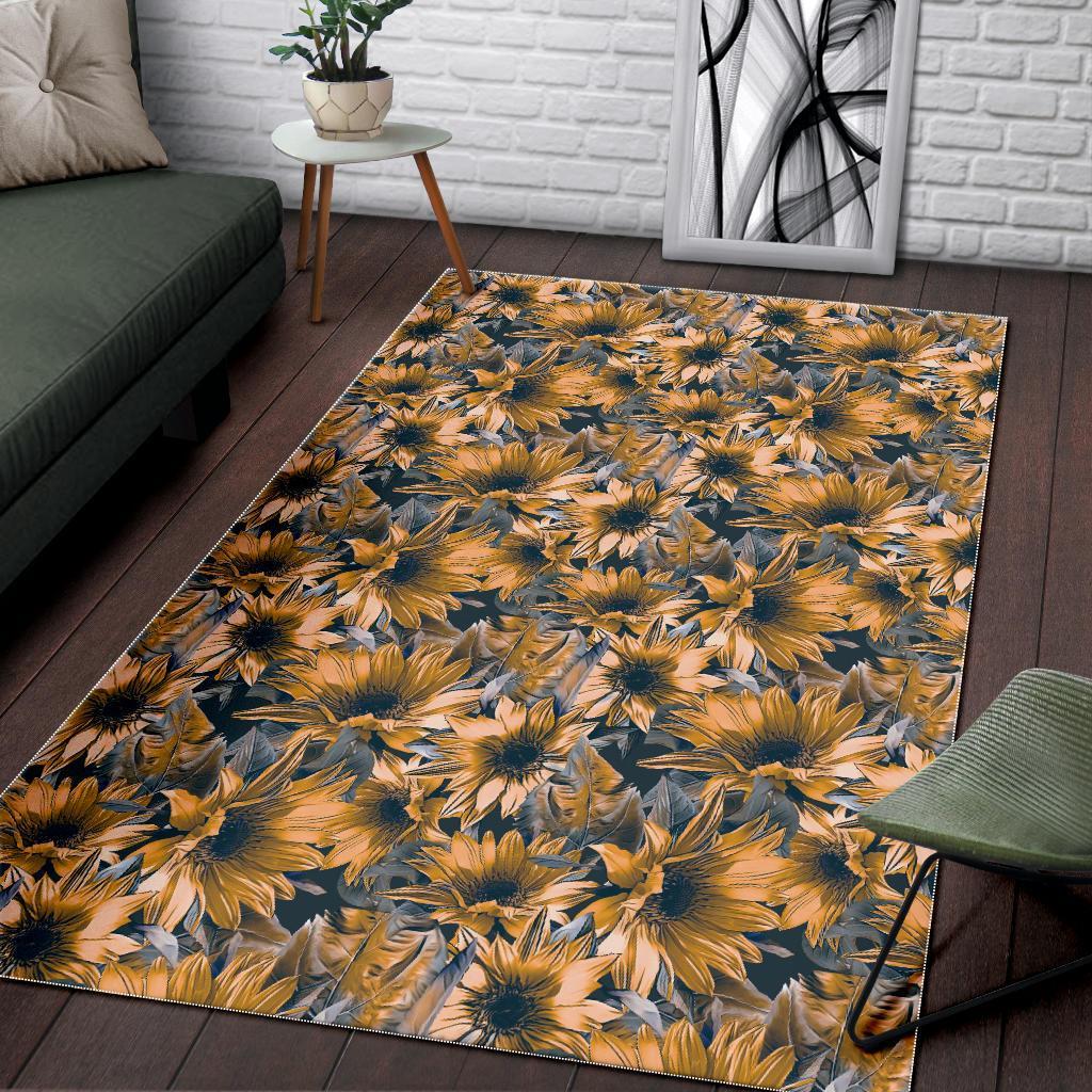 Vintage Sunflower Pattern Print Area Rug