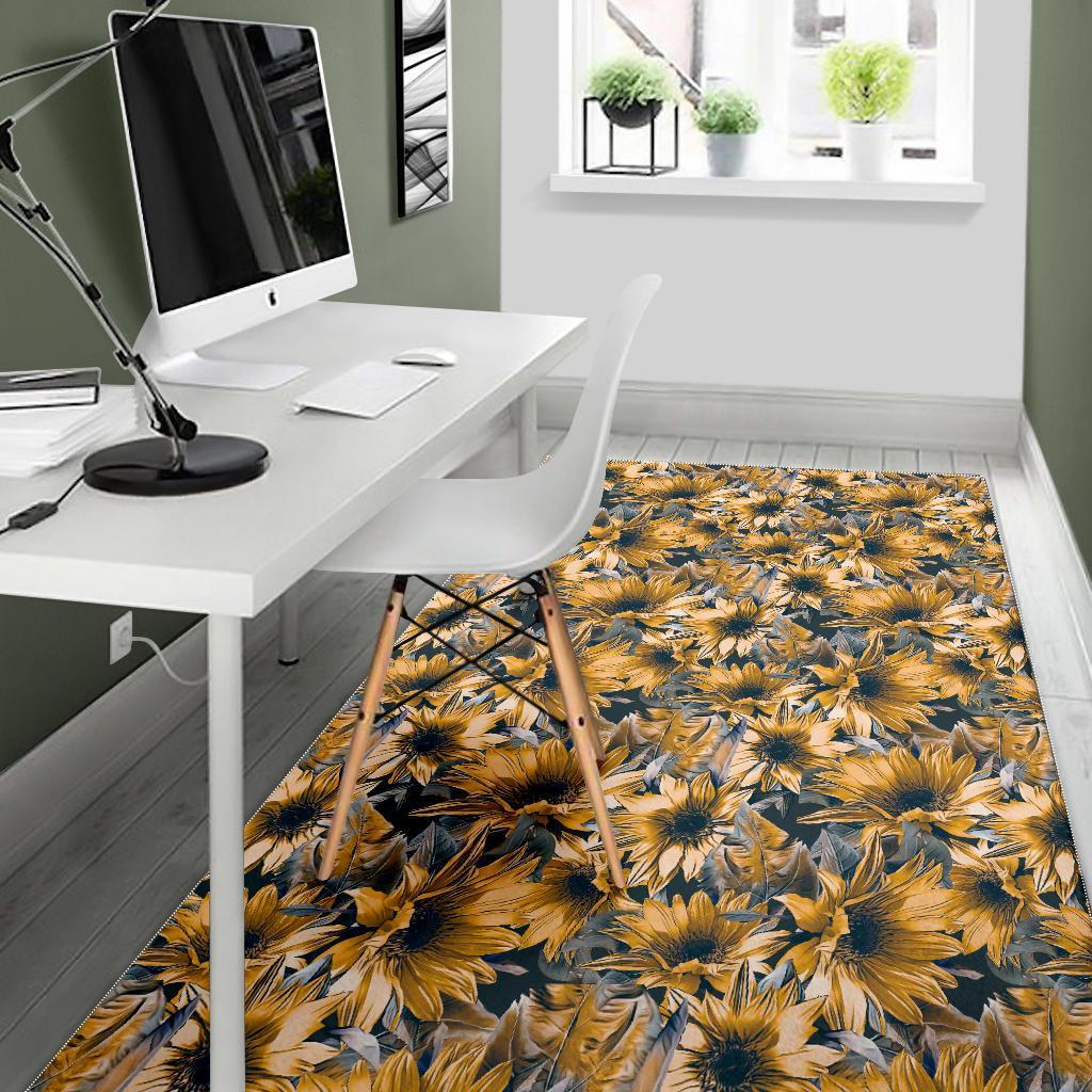 Vintage Sunflower Pattern Print Area Rug