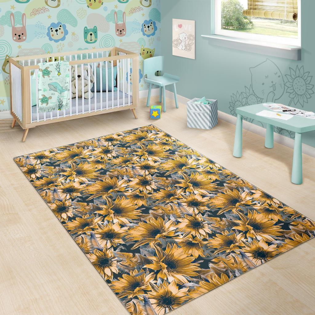 Vintage Sunflower Pattern Print Area Rug