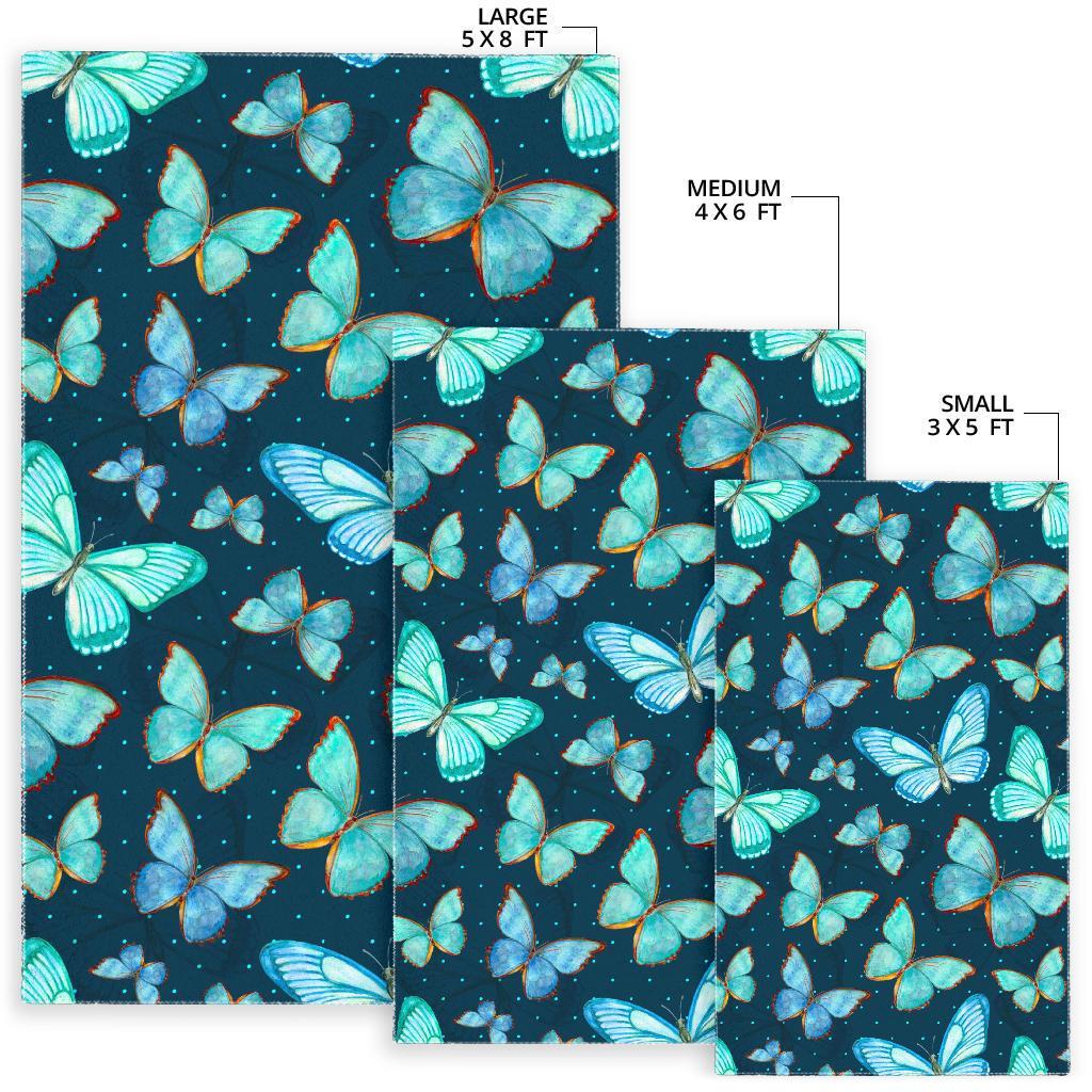 Watercolor Blue Butterfly Pattern Print Area Rug