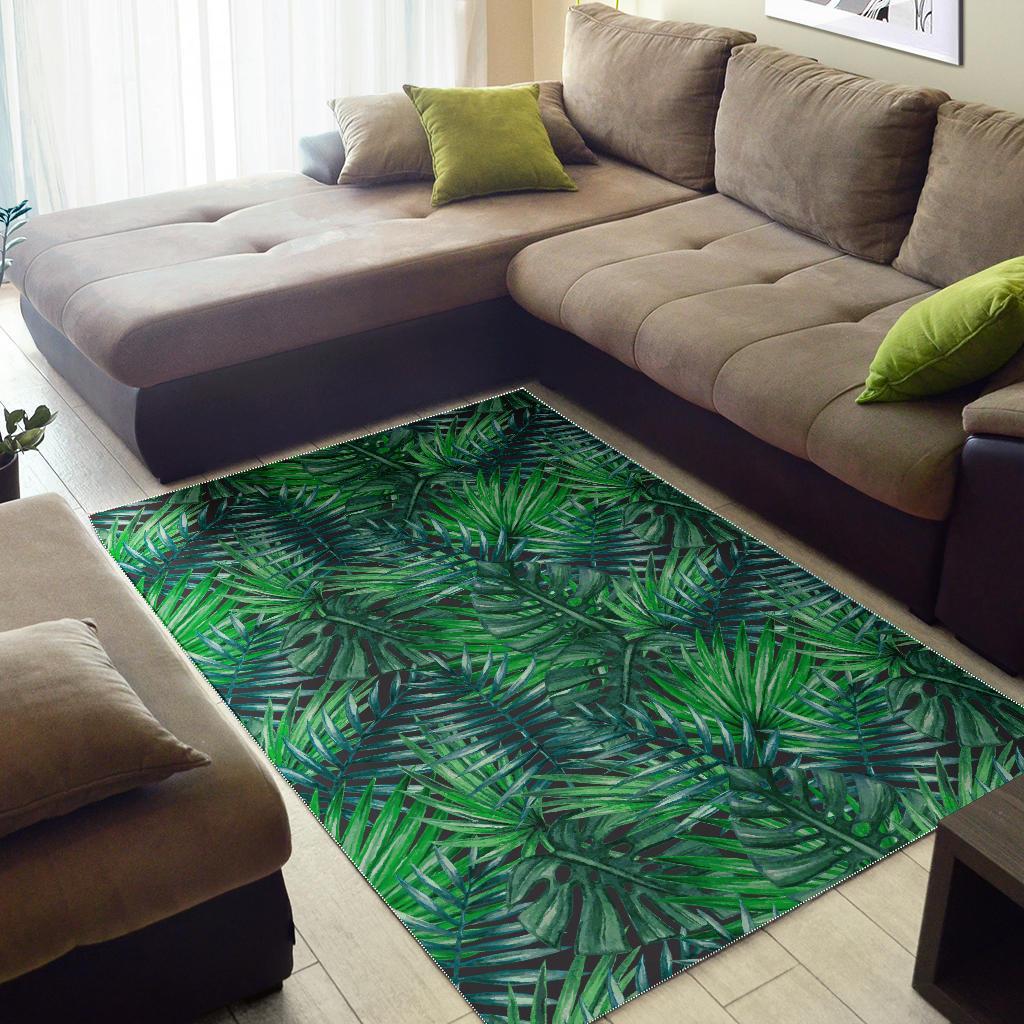 Watercolor Tropical Leaves Pattern Print Area Rug