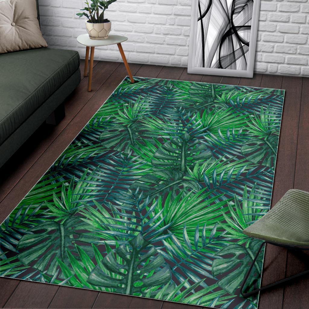 Watercolor Tropical Leaves Pattern Print Area Rug
