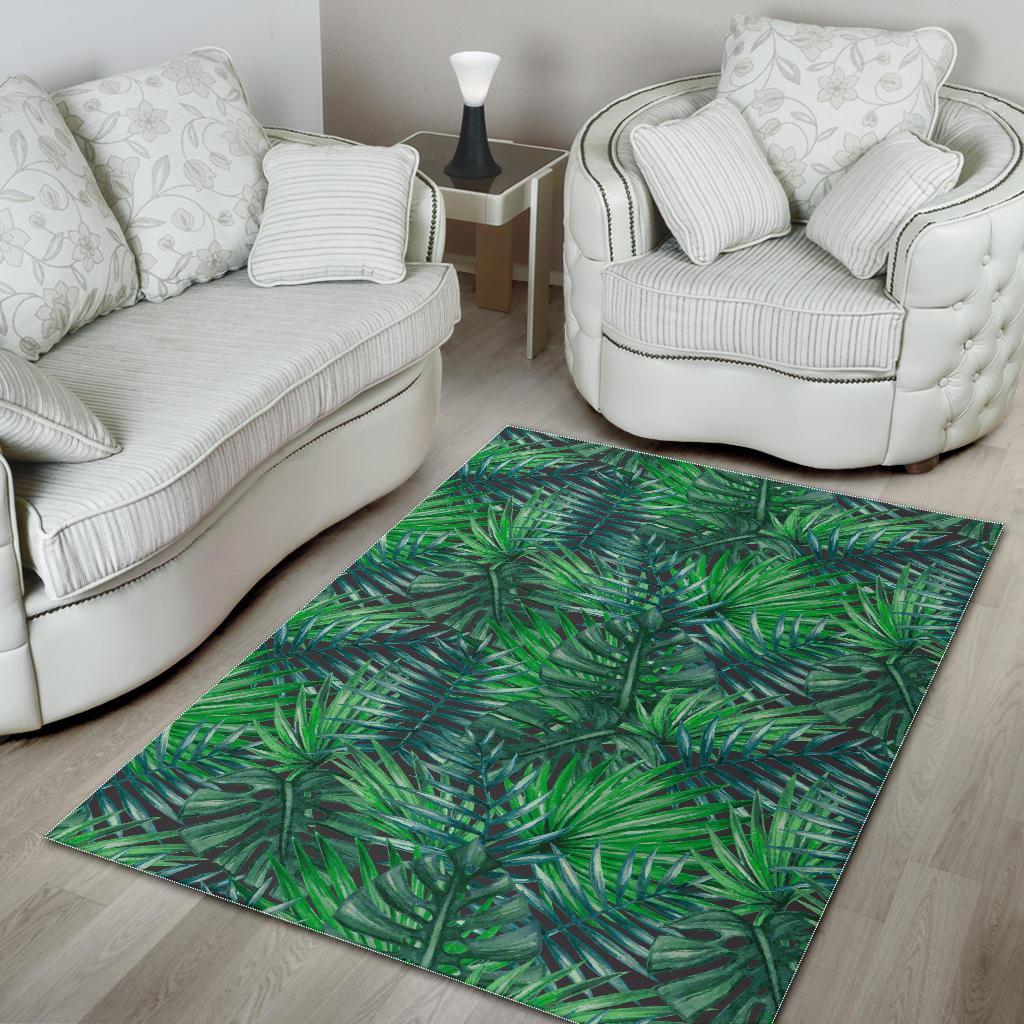 Watercolor Tropical Leaves Pattern Print Area Rug