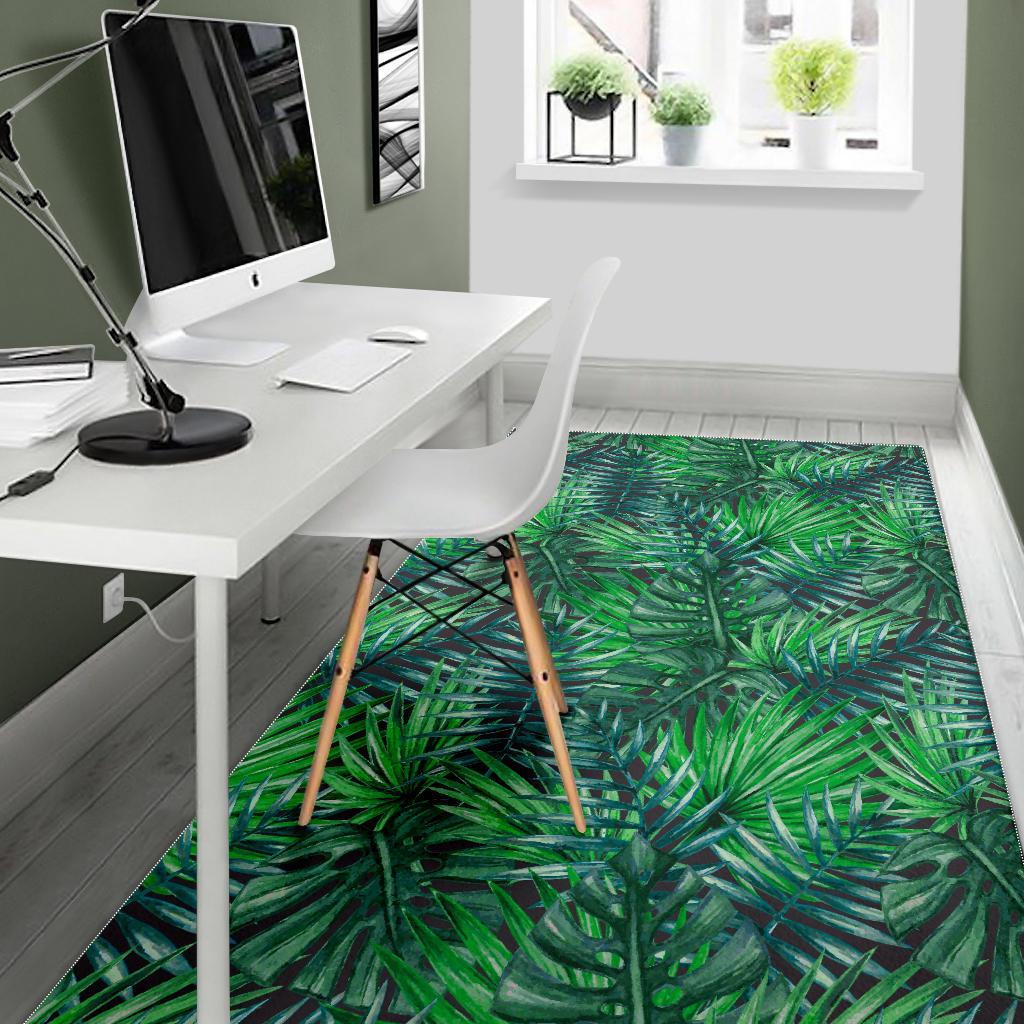 Watercolor Tropical Leaves Pattern Print Area Rug