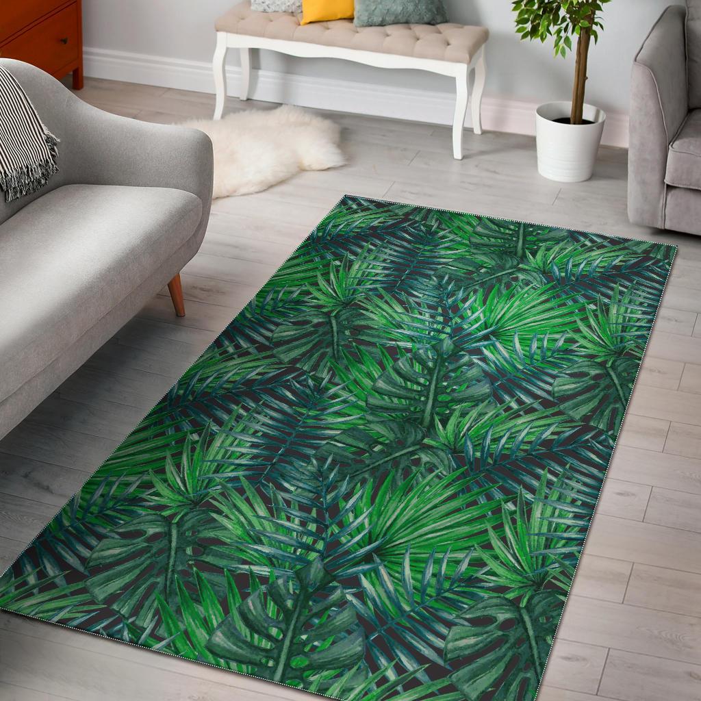 Watercolor Tropical Leaves Pattern Print Area Rug