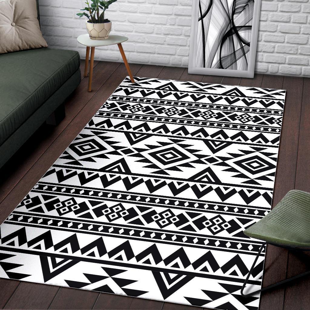 White And Black Aztec Pattern Print Area Rug