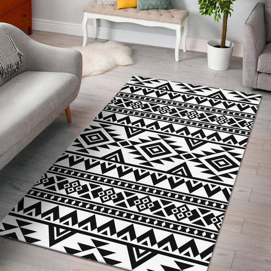 White And Black Aztec Pattern Print Area Rug
