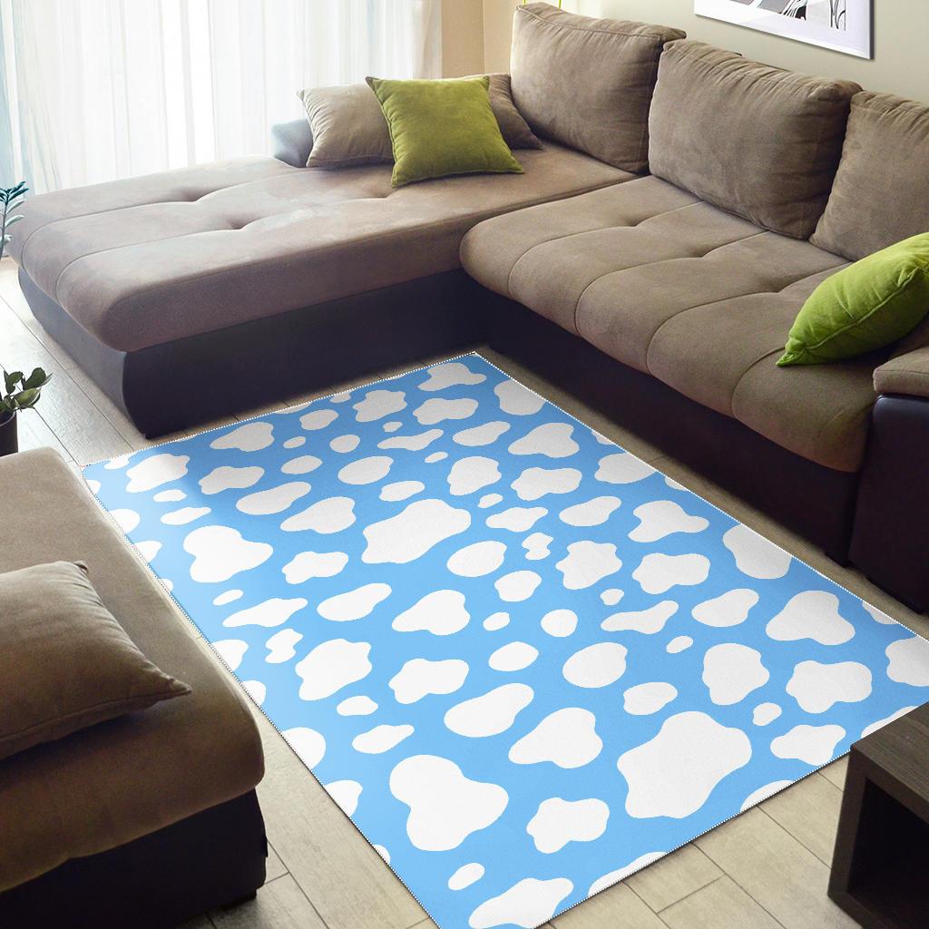White And Blue Cow Print Area Rug