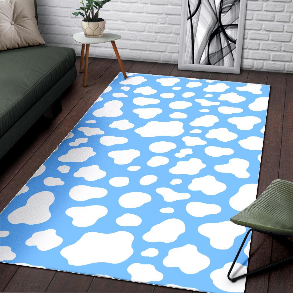 White And Blue Cow Print Area Rug