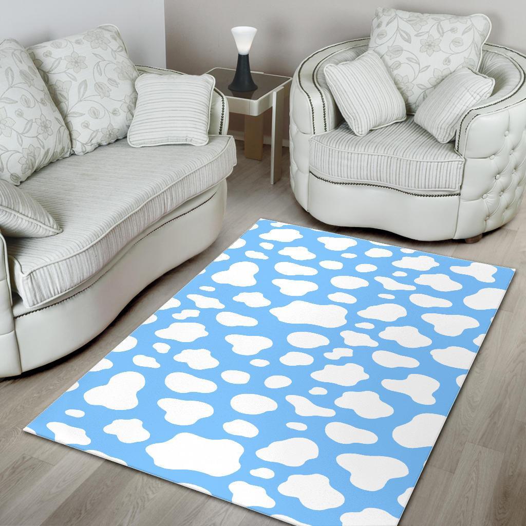 White And Blue Cow Print Area Rug