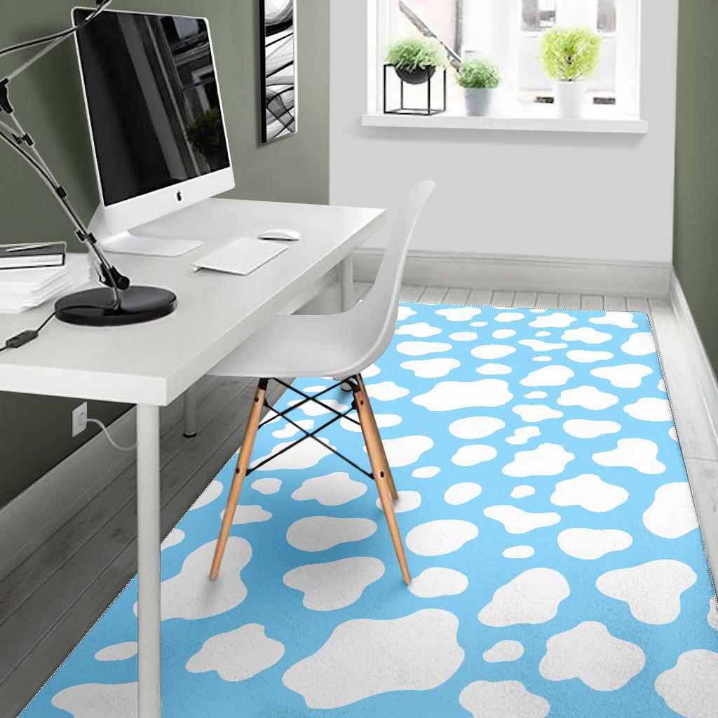 White And Blue Cow Print Area Rug