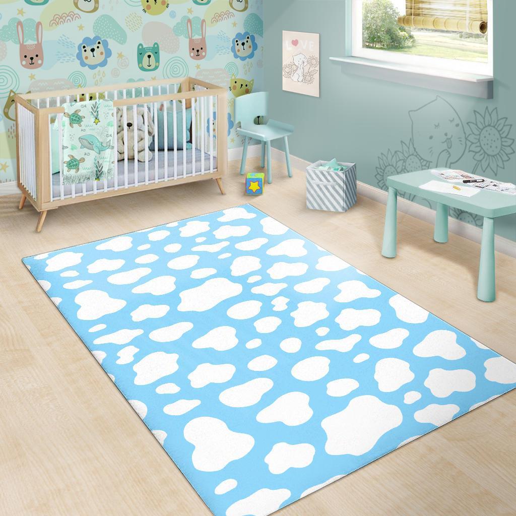 White And Blue Cow Print Area Rug