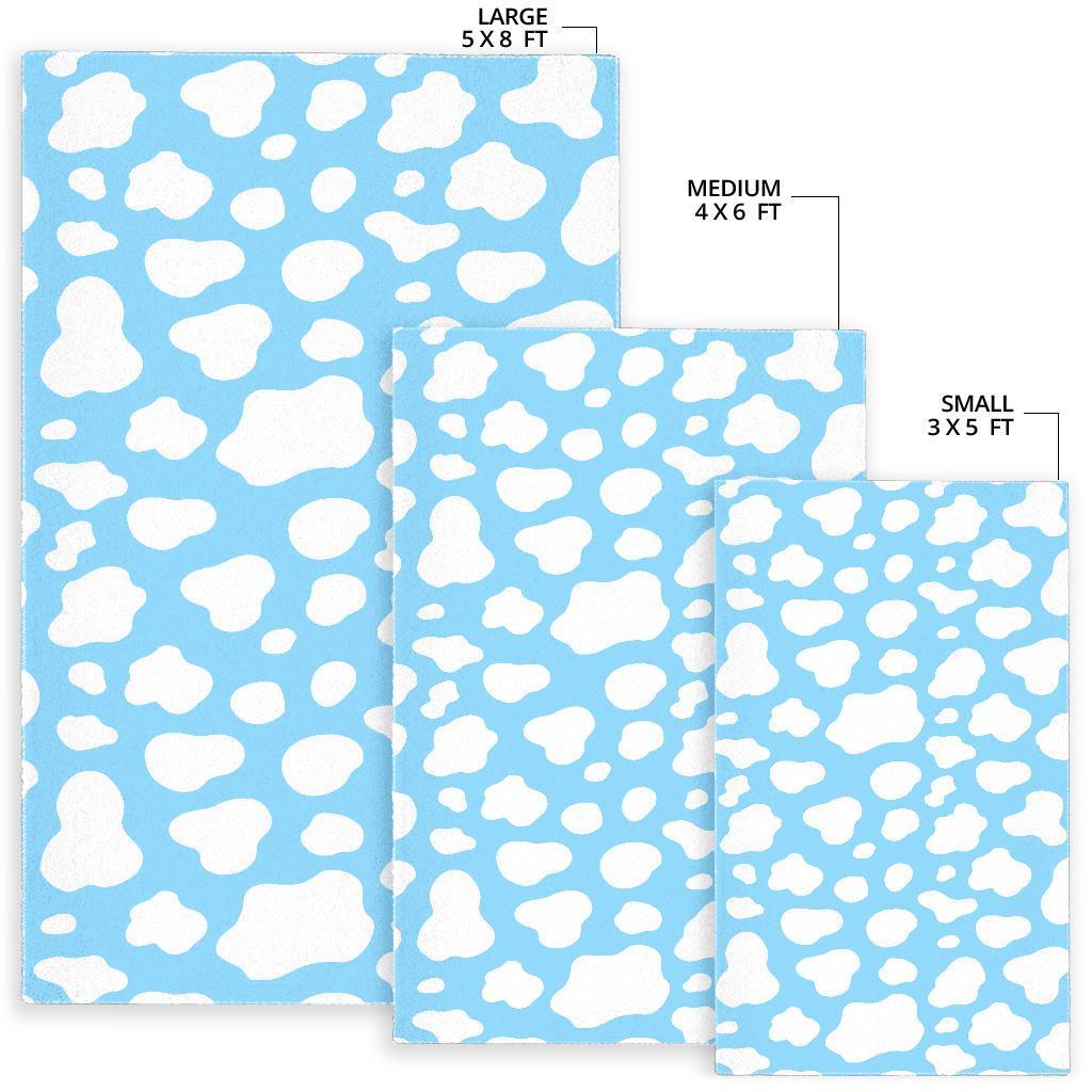 White And Blue Cow Print Area Rug