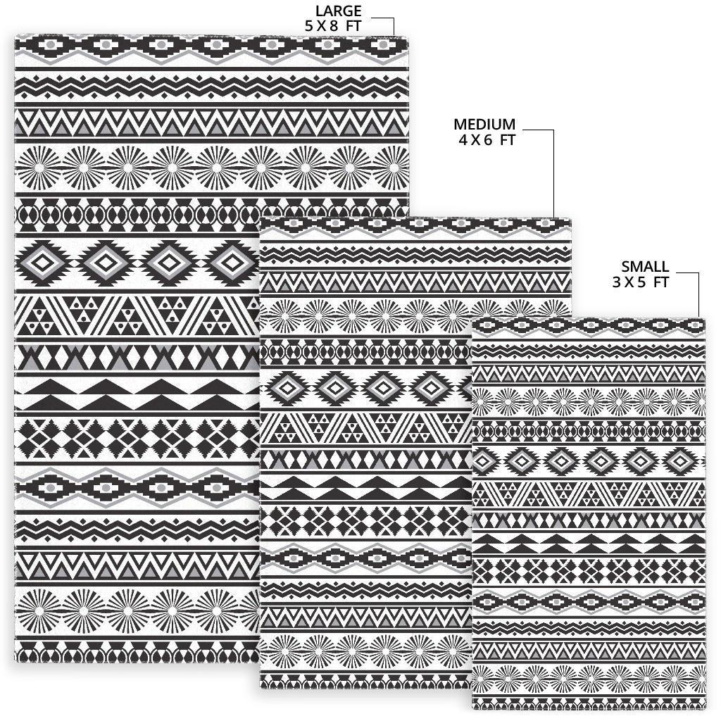 White And Grey Aztec Pattern Print Area Rug