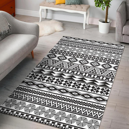 White And Grey Aztec Pattern Print Area Rug