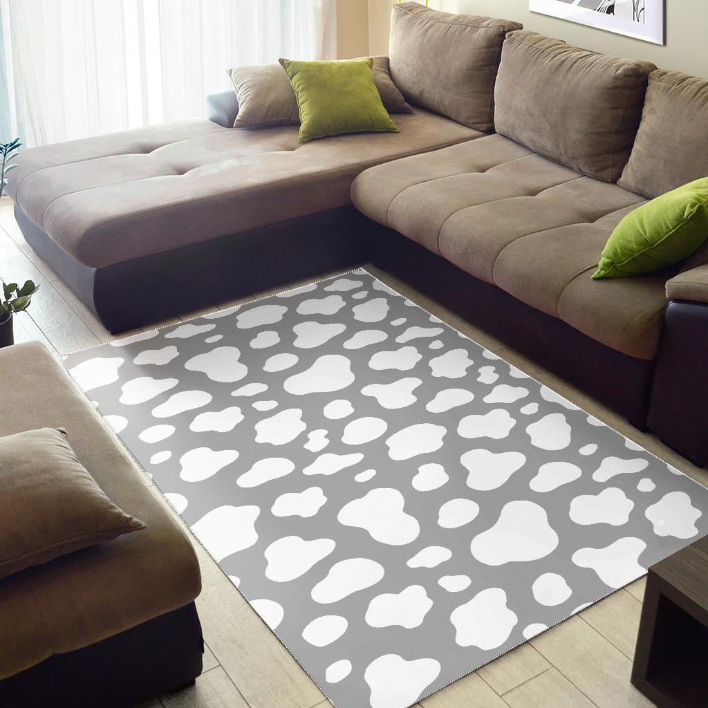 White And Grey Cow Print Area Rug