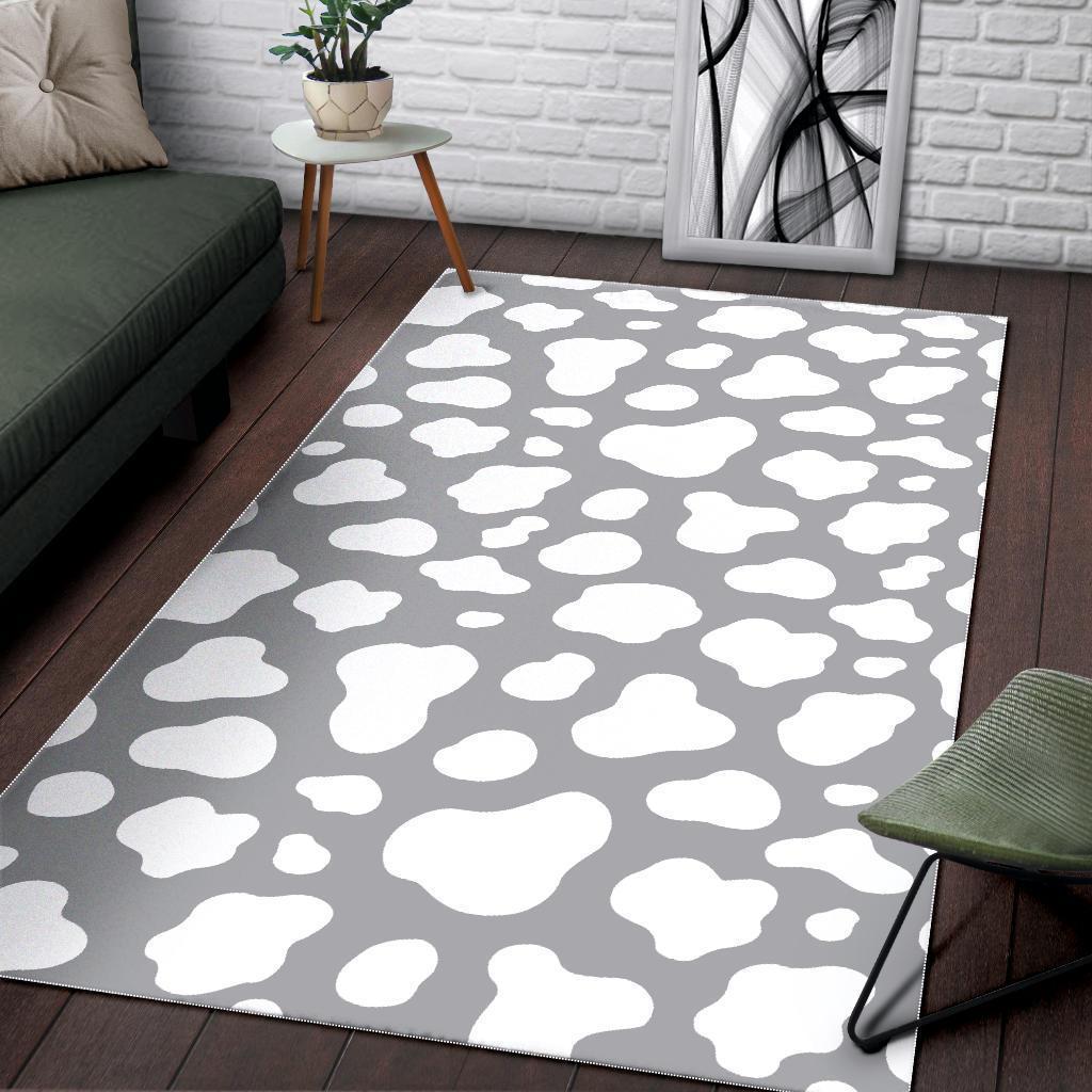 White And Grey Cow Print Area Rug