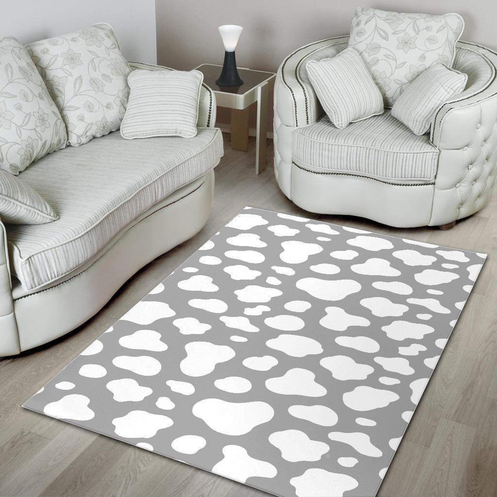 White And Grey Cow Print Area Rug