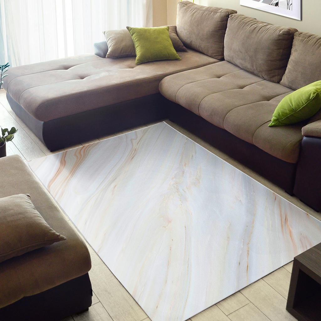 White Brown Smooth Marble Print Area Rug