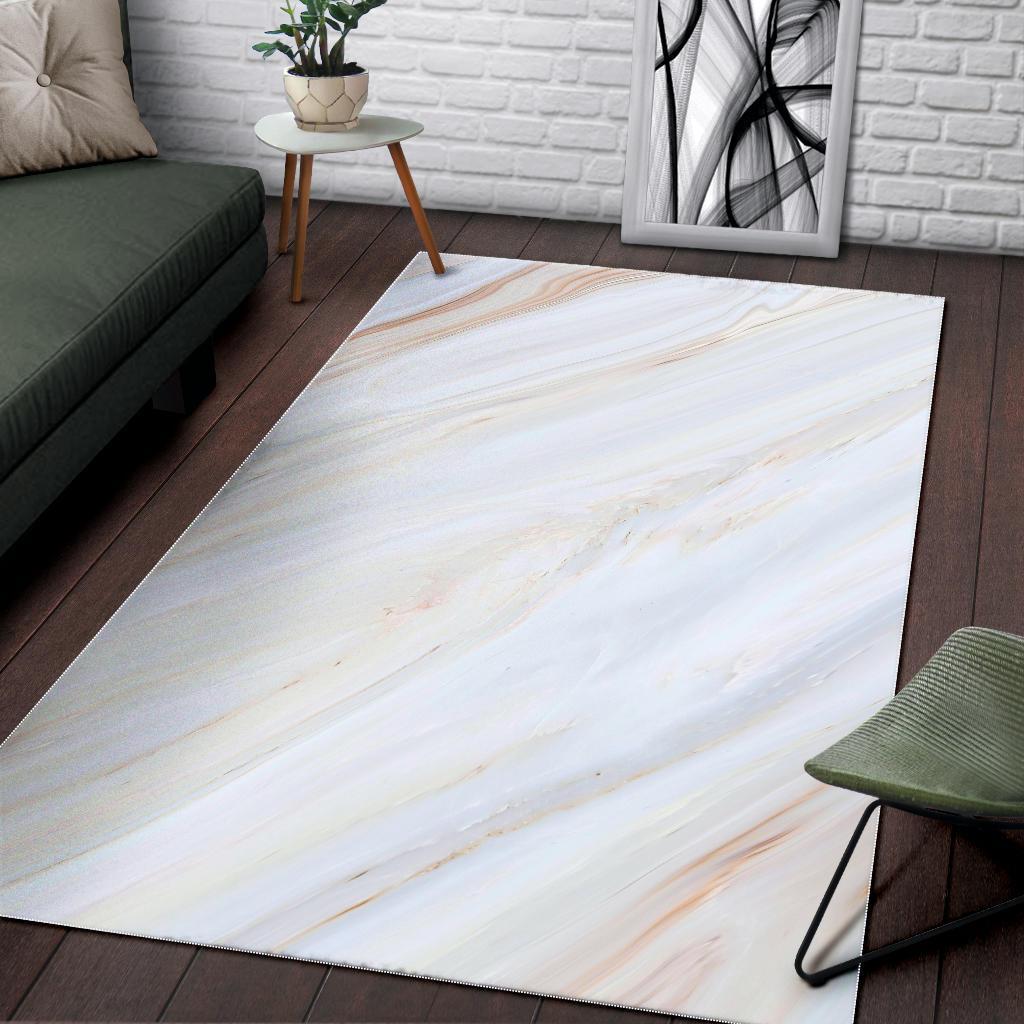 White Brown Smooth Marble Print Area Rug
