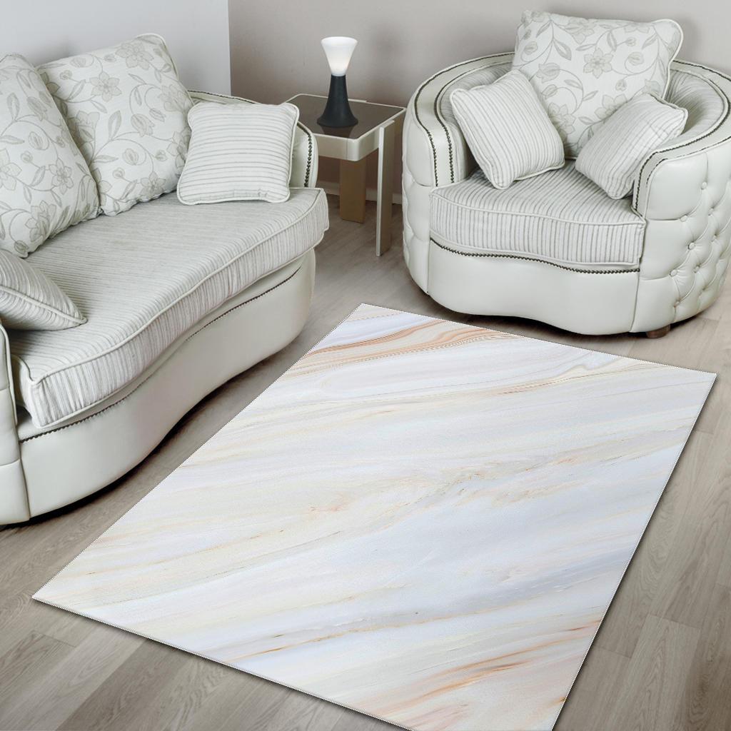 White Brown Smooth Marble Print Area Rug