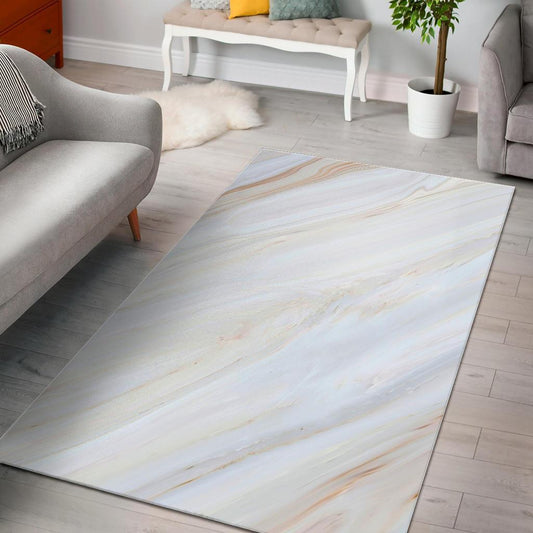 White Brown Smooth Marble Print Area Rug