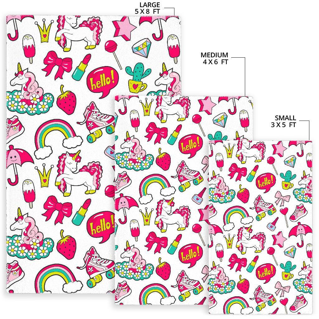 White Girly Unicorn Pattern Print Area Rug