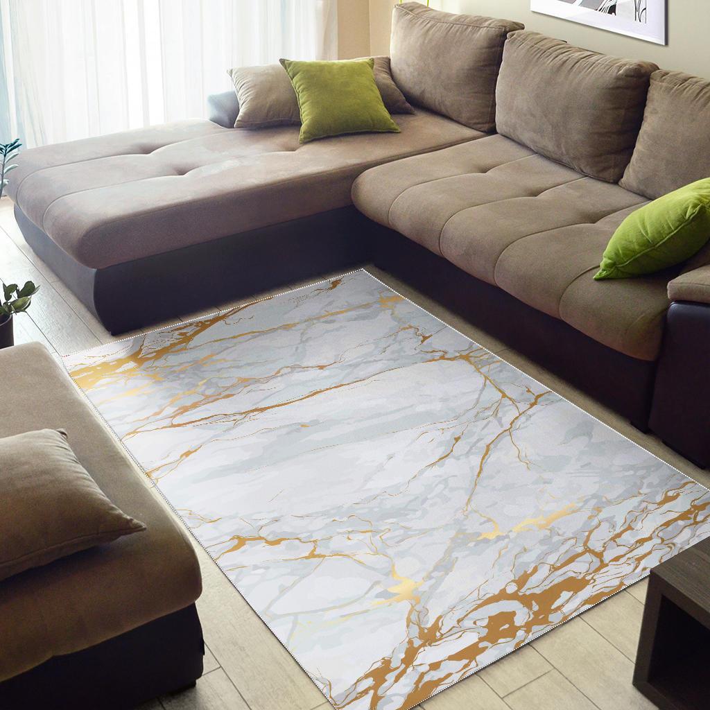 White Gold Scratch Marble Print Area Rug