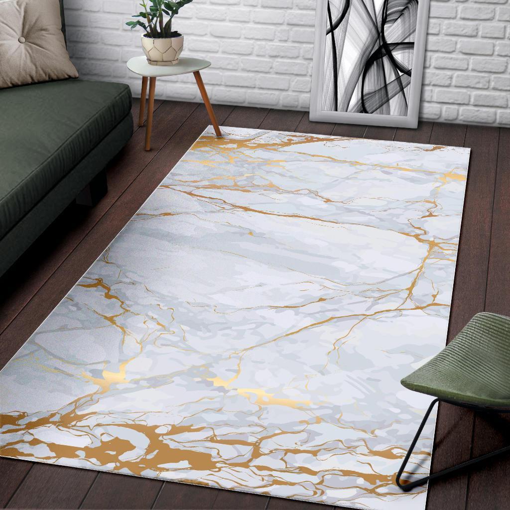 White Gold Scratch Marble Print Area Rug